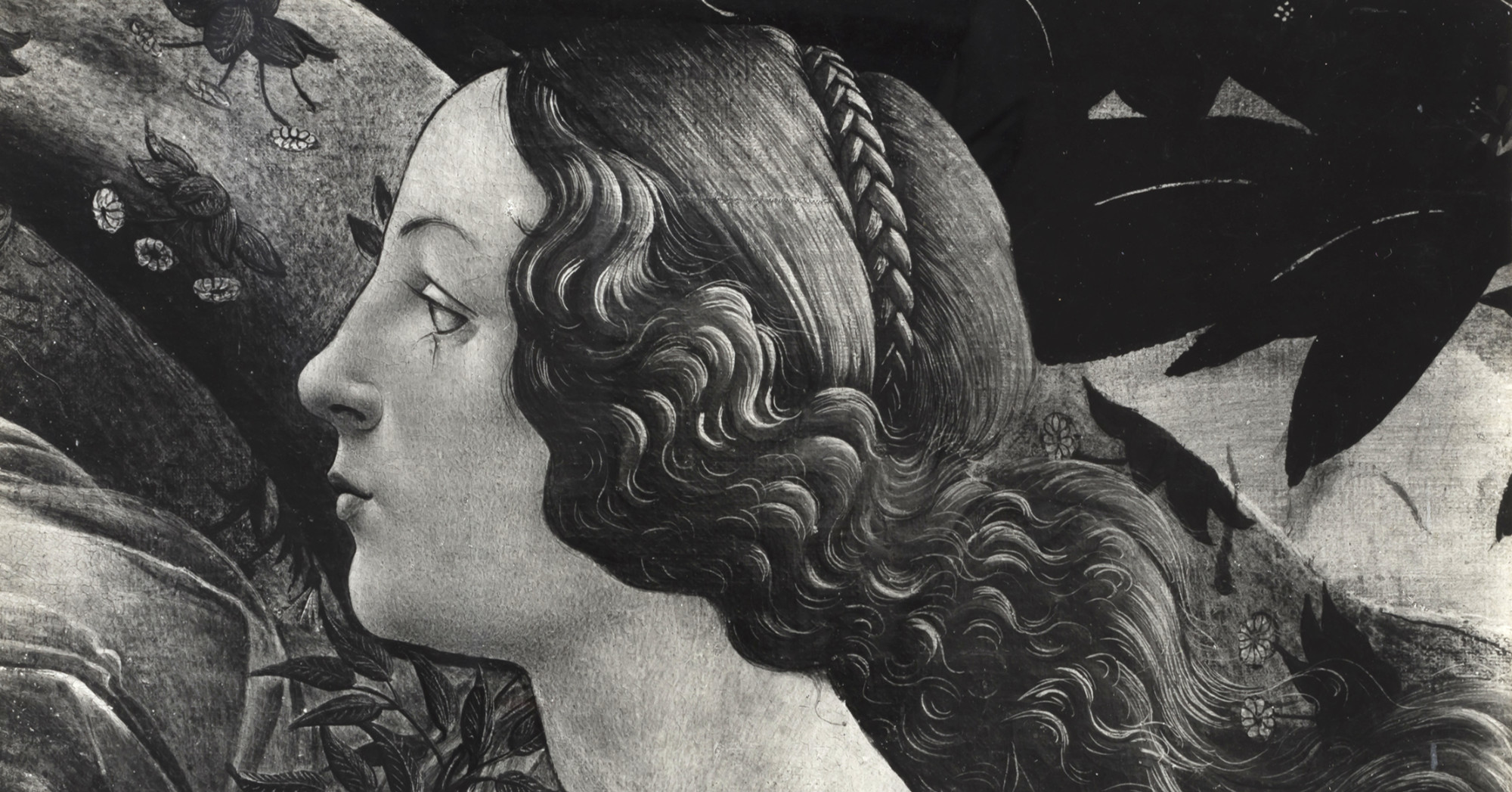 Botticelli, Nascita di Venere: testa dell'ancella. Firenze, Uffizi