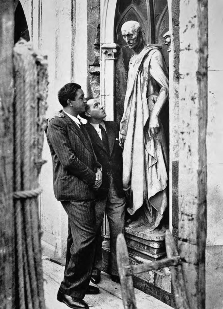 Fotografo non identificato, Gino Malenotti e Jano Lányi sui ponteggi del campanile di Giotto, post 1935