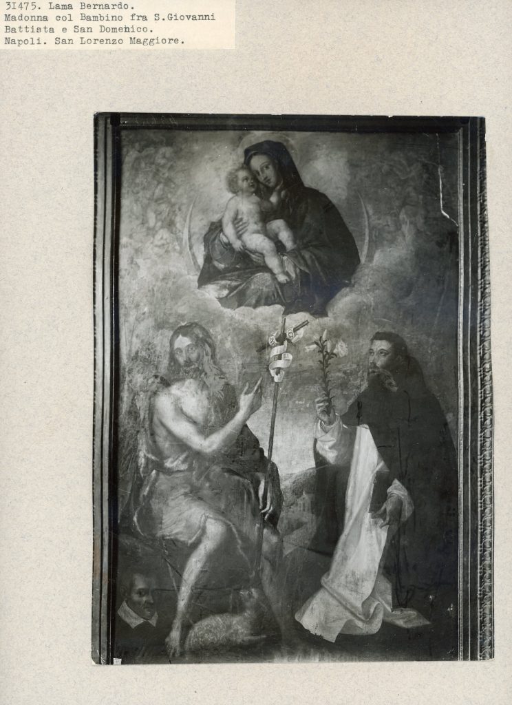 Gabinetto Fotografico della R. Soprintendenza Gallerie Napoli, Giovan Bernardo Lama, Madonna con Bambino tra i santi Giovanni Battista e Domenico, gelatina ai sali d’argento, ante 1941, prima del restauro, Fototeca INSR, n. inv. 31475