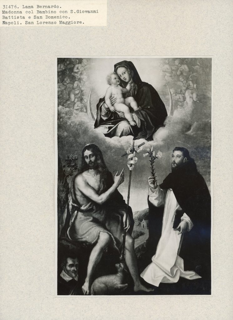 Gabinetto Fotografico della R. Soprintendenza Gallerie Napoli, Giovan Bernardo Lama, Madonna con Bambino tra i santi Giovanni Battista e Domenico, gelatina ai sali d’argento, ante 1941, dopo il restauro, Fototeca INSR, n. inv. 31476