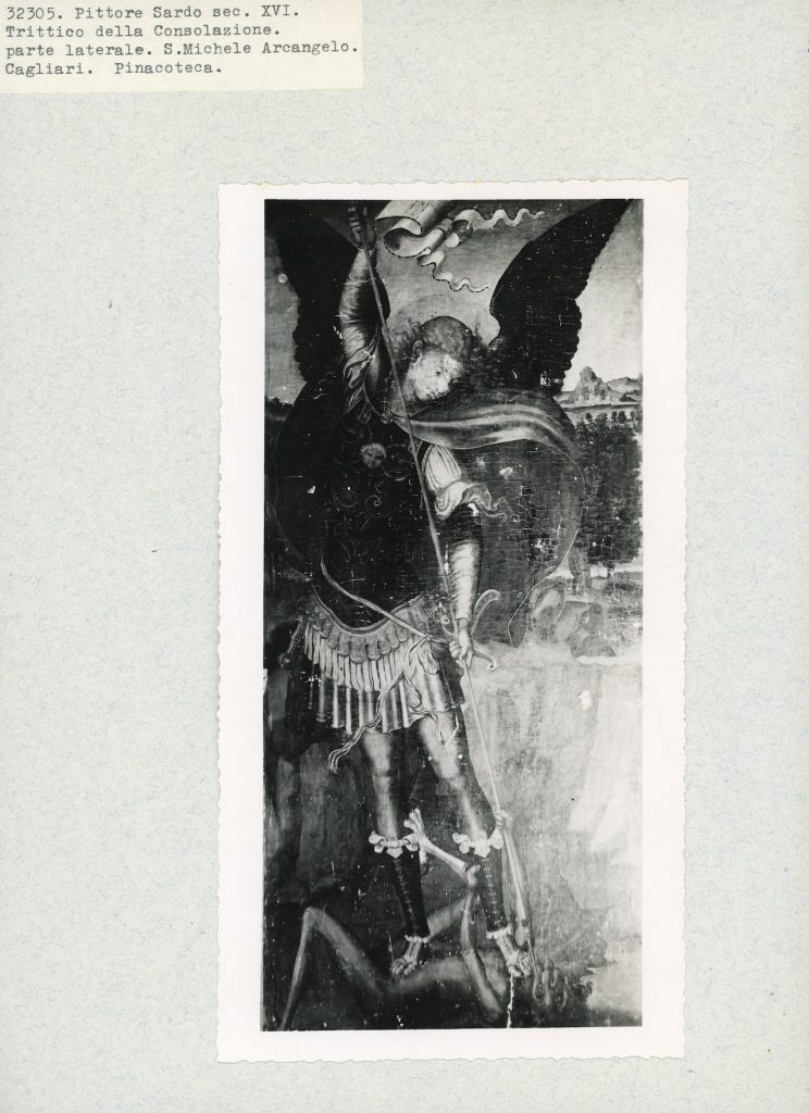Gabinetto fotografico della Soprintendenza alle Gallerie della Sardegna, Michele Cavaro, San Michele arcangelo, gelatina ai sali d’argento, ante 1932, prima del restauro, Fototeca INSR, n. inv. 32305
