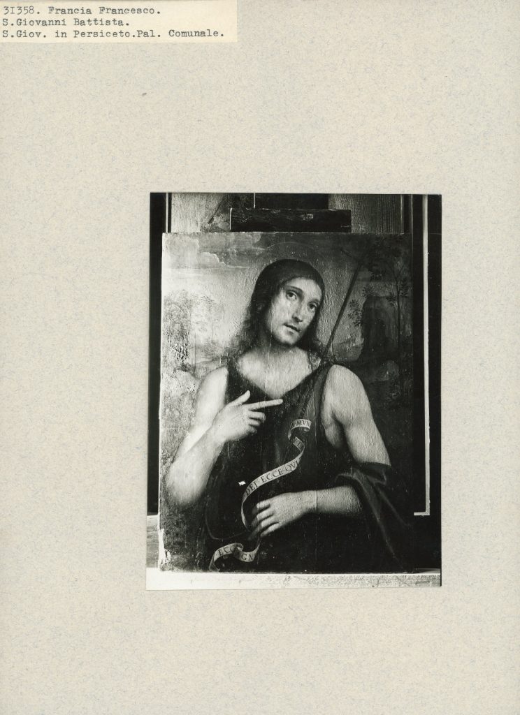 Gabinetto fotografico della Soprintendenza alle Gallerie per le province di Bologna, Ferrara, Forlì e Ravenna, Francesco Francia, San Giovanni Battista, gelatina ai sali d’argento, 1939, prima del restauro, Fototeca INSR, n. inv. 31358