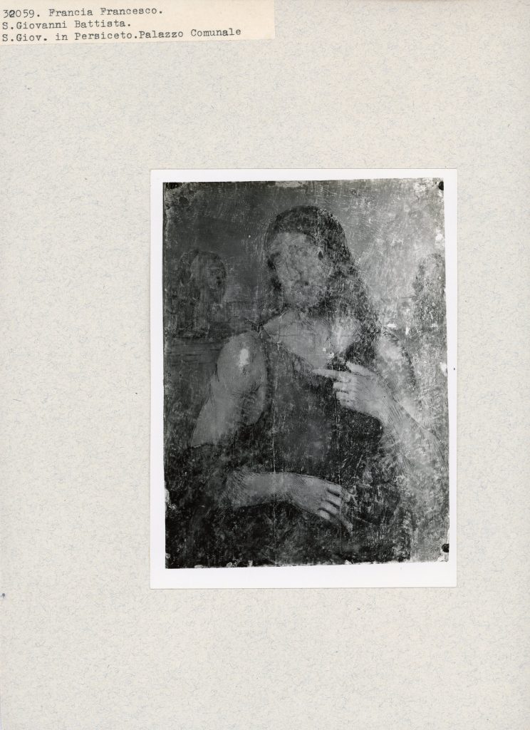 Gabinetto fotografico della Soprintendenza alle Gallerie per le province di Bologna, Ferrara, Forlì e Ravenna, Francesco Francia, San Giovanni Battista, gelatina ai sali d’argento, 1939, durante il restauro, Fototeca INSR, n. inv. 32059