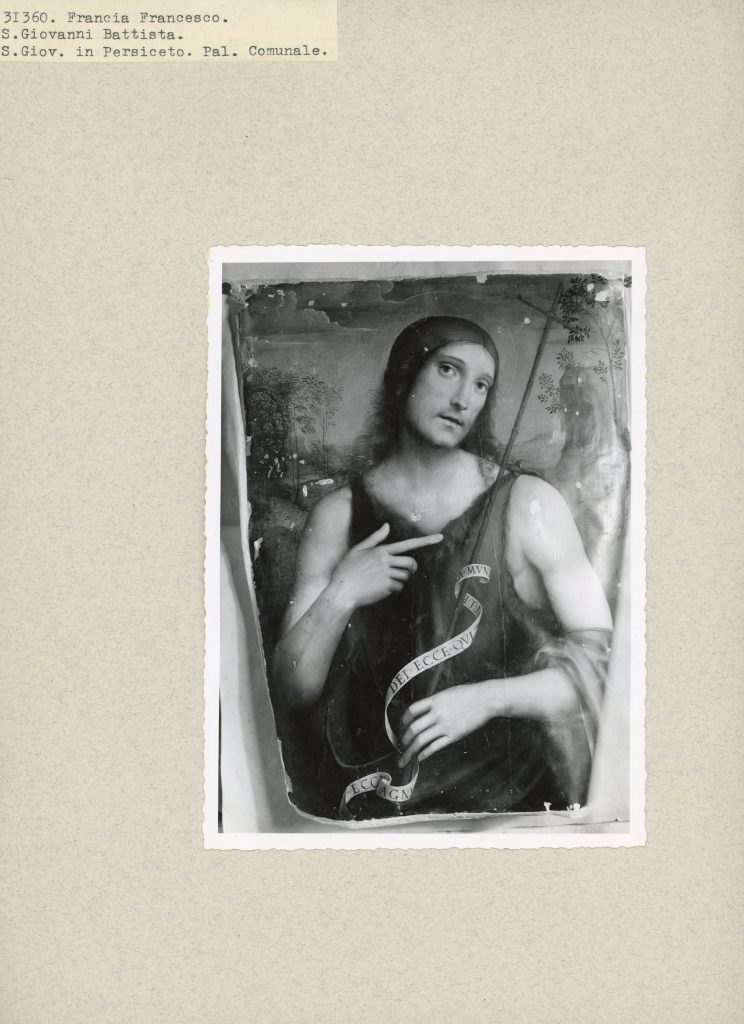 Gabinetto fotografico della Soprintendenza alle Gallerie per le province di Bologna, Ferrara, Forlì e Ravenna, Francesco Francia, San Giovanni Battista, gelatina ai sali d’argento, 1939, dopo il restauro, Fototeca INSR, n. inv. 31361